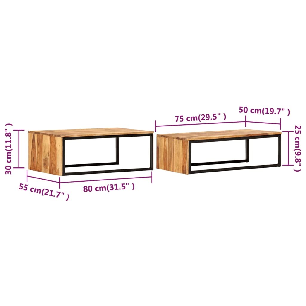 Brown Solid Sheesham Wood Nesting Coffee Table Set of 2 K16277