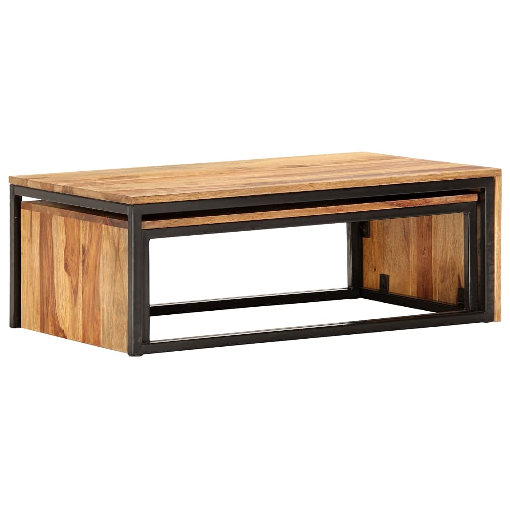 Brown Solid Sheesham Wood Nesting Coffee Table Set of 2 K16277
