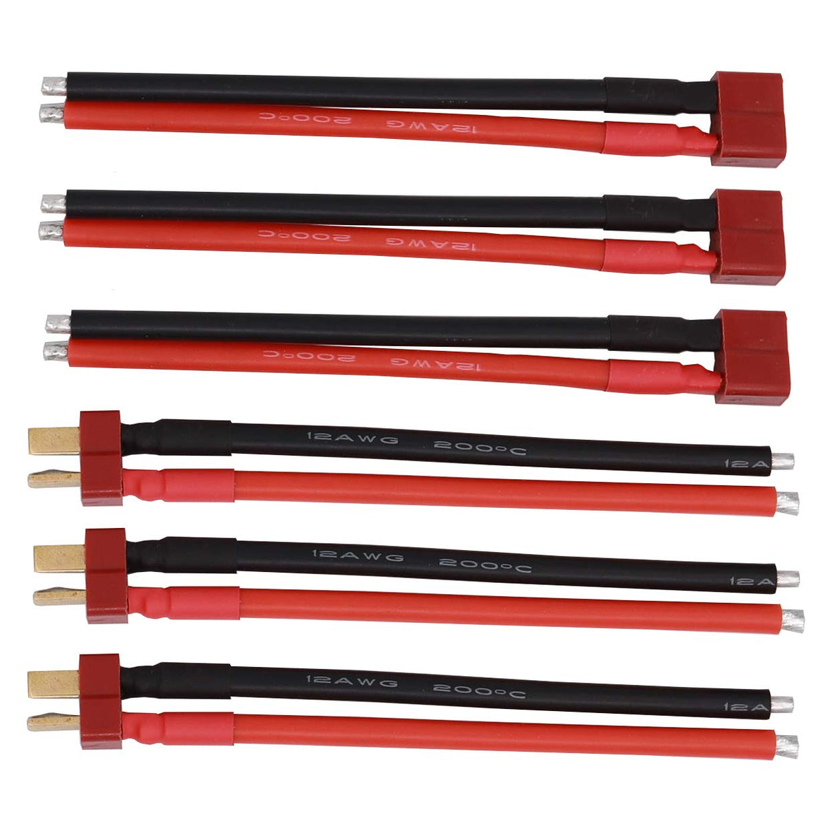T Plugs Female and Male Connector RC Battery Balance Charge Cable Adapter 12AWG 10cm Z751