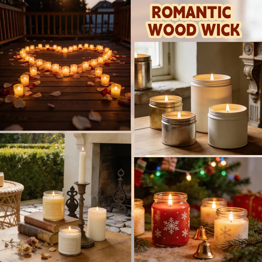 100-Pack Natural Wooden Candle Wicks with Metal Clips B367017