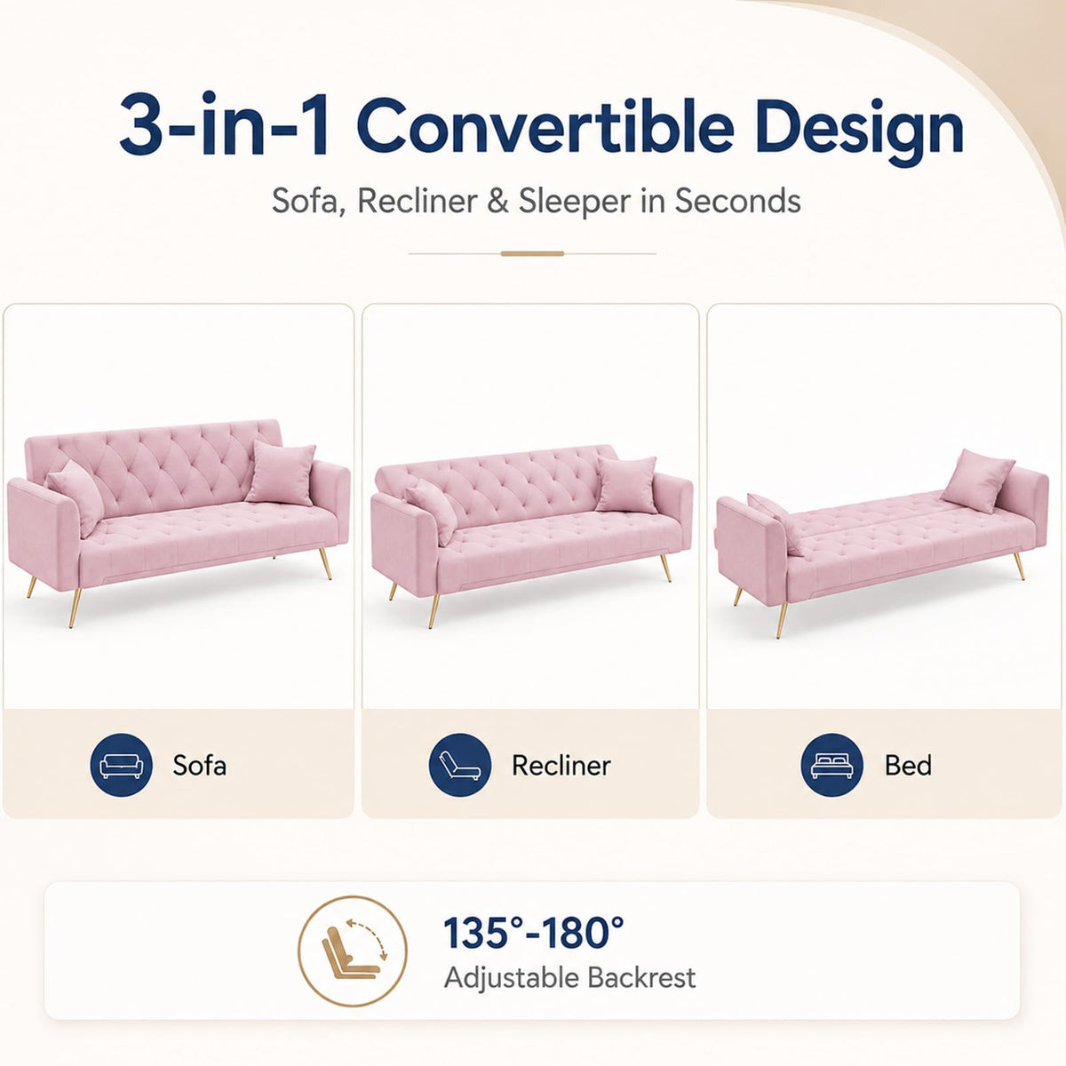 Pink Velvet Futon Sofa Bed Z284