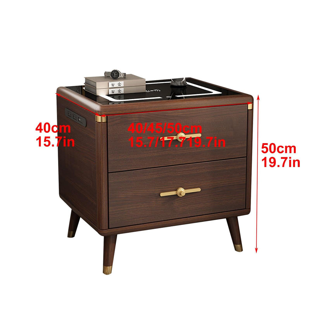 Solid Wood Nightstand with Wireless Charging Station and 2 Drawer Storage R327694