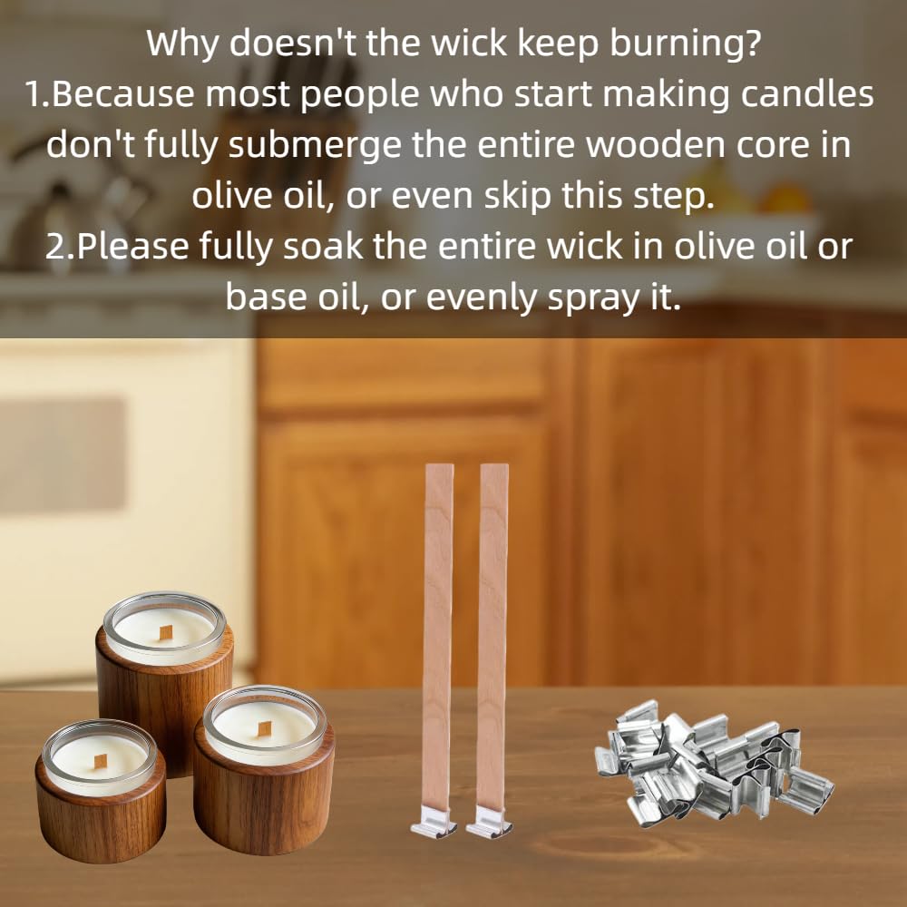 100-Pack Natural Wooden Candle Wicks with Metal Clips B367017