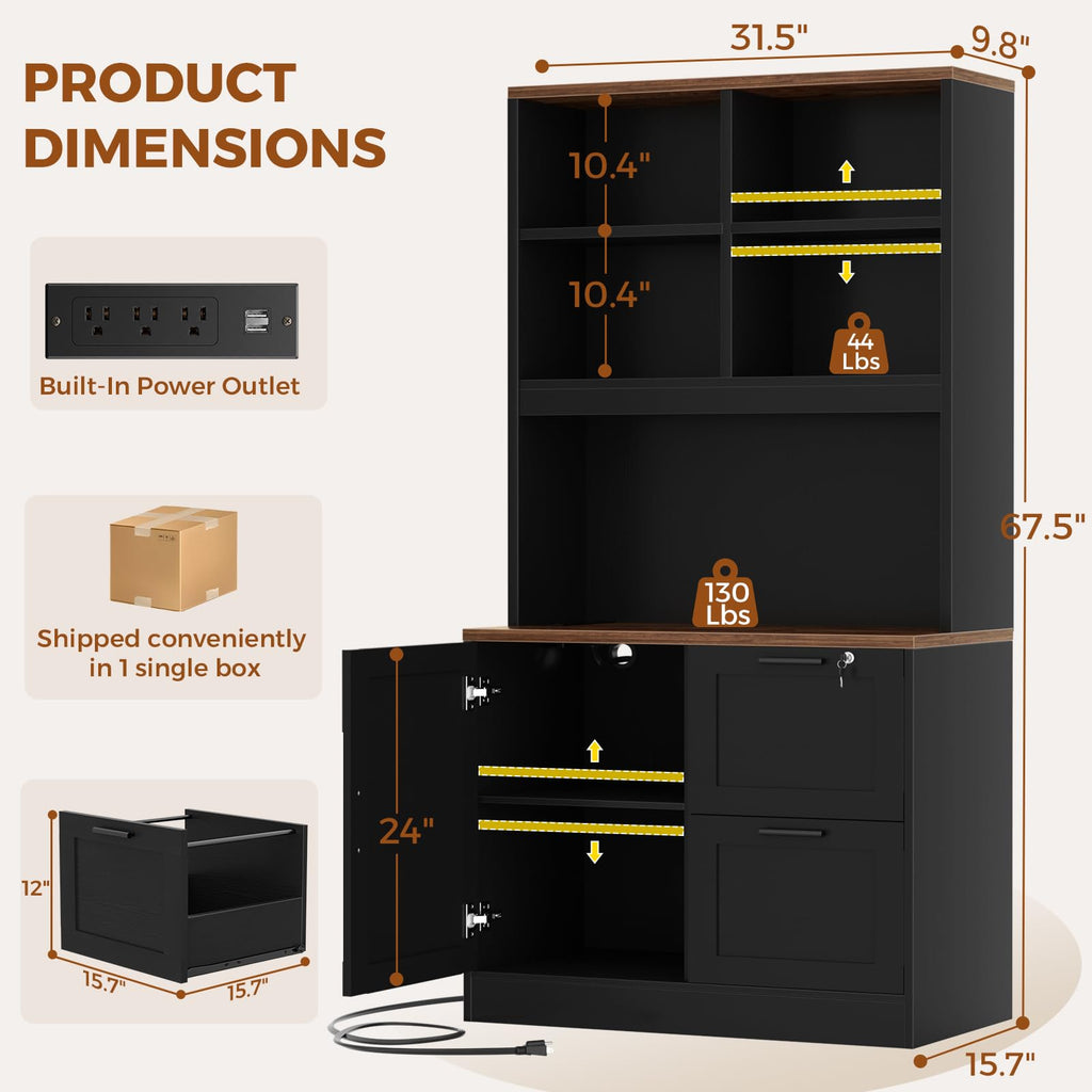 Black Vertical File Cabinet Bookcase with Printer Stand K4115