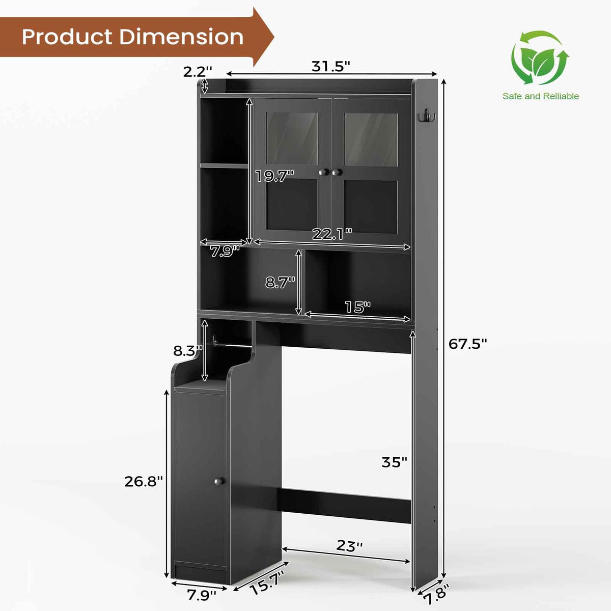 Over The Toilet Storage Cabinet with Glass Doors & Toilet Paper Holder Stand Z413