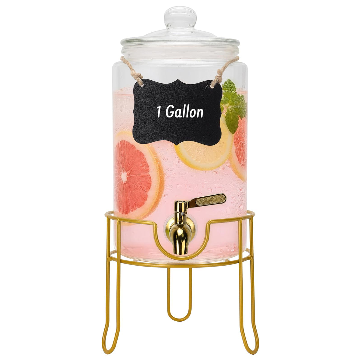 1 Gallon Glass Beverage Dispenser with Glass Airtight Lid and Stainless Steel Spigot W808874