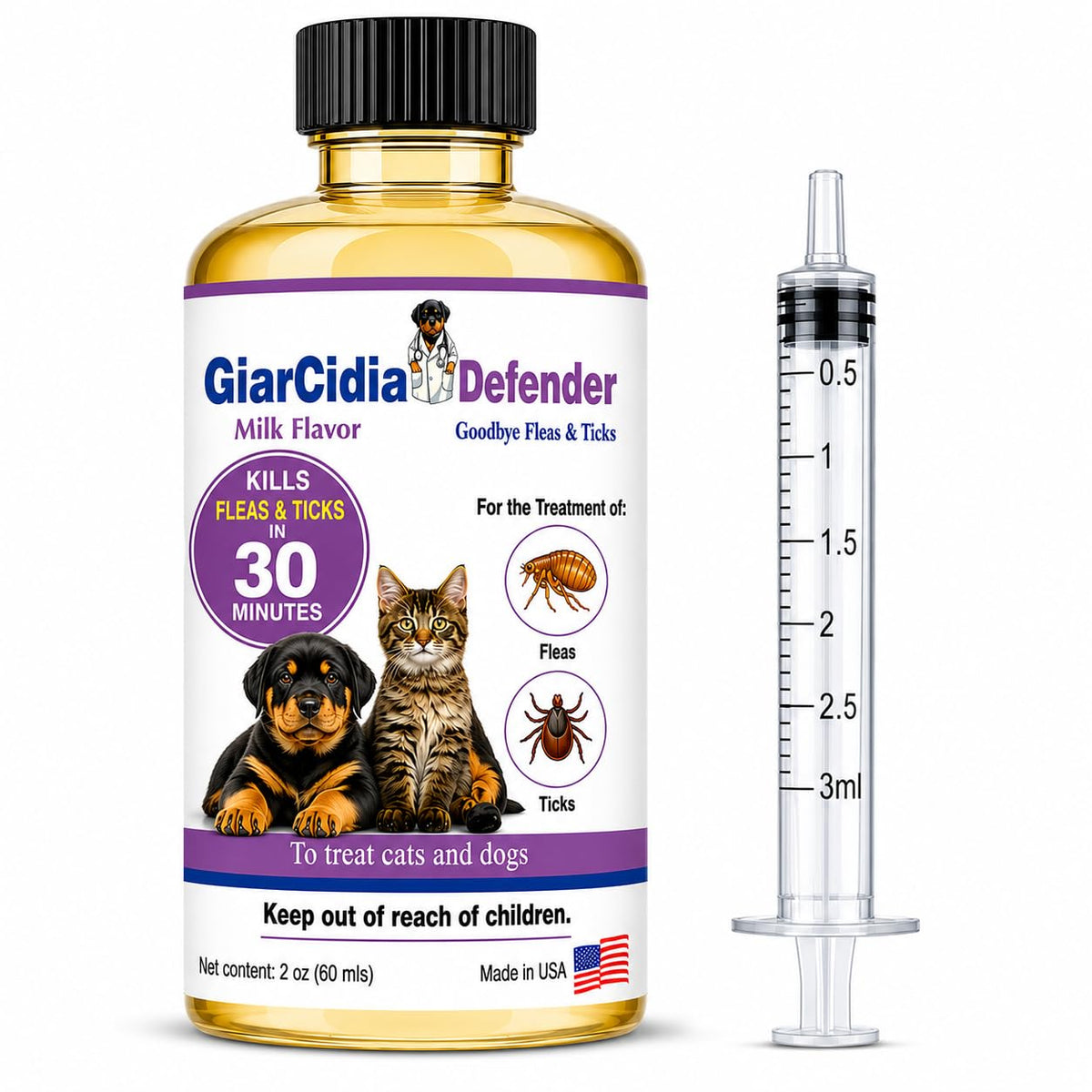 Flea & Tick Support for Cats & Dogs Oral Suspension Milk Flavor 60ml R3274