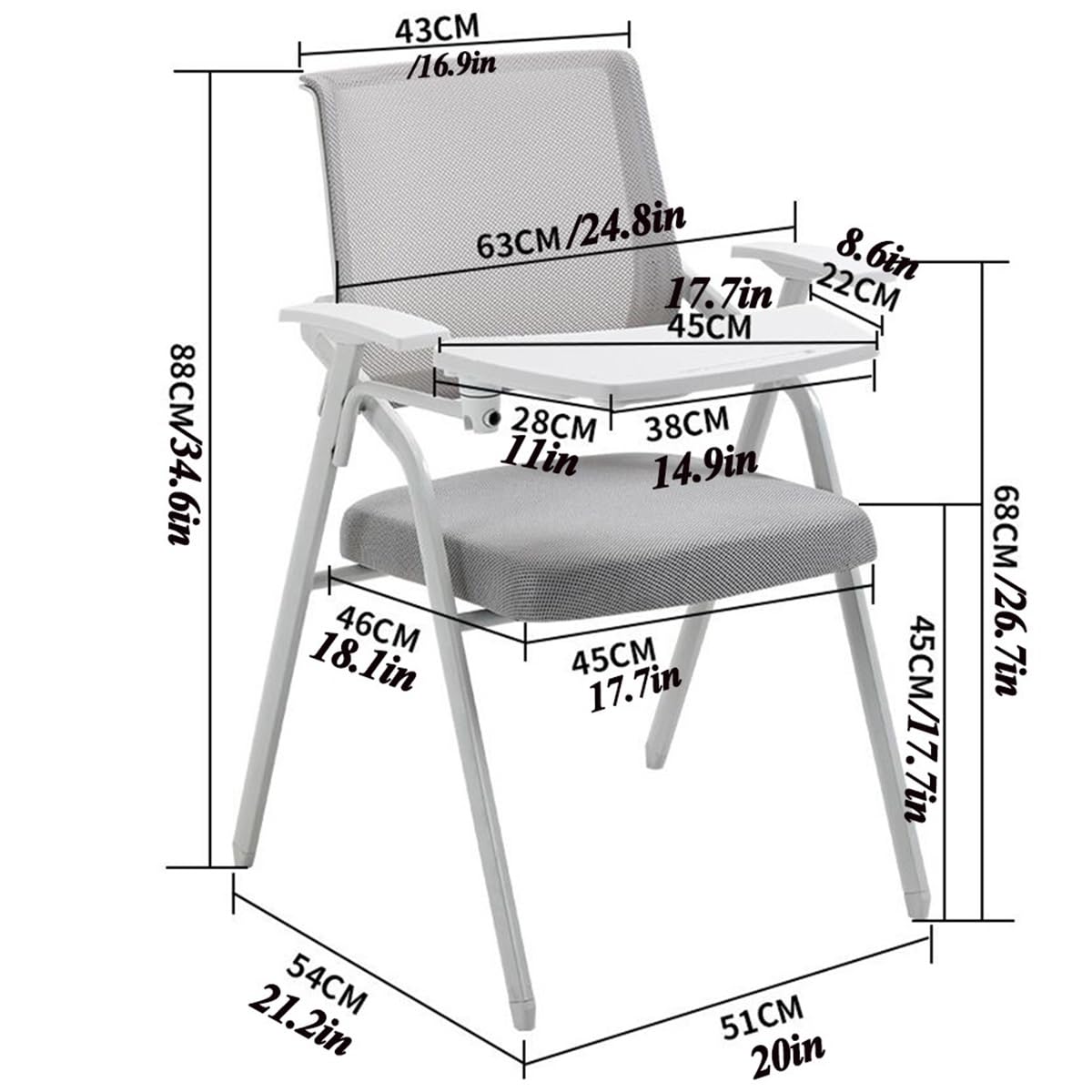 Orange Mesh Folding Office Chair with Writing Board V3466