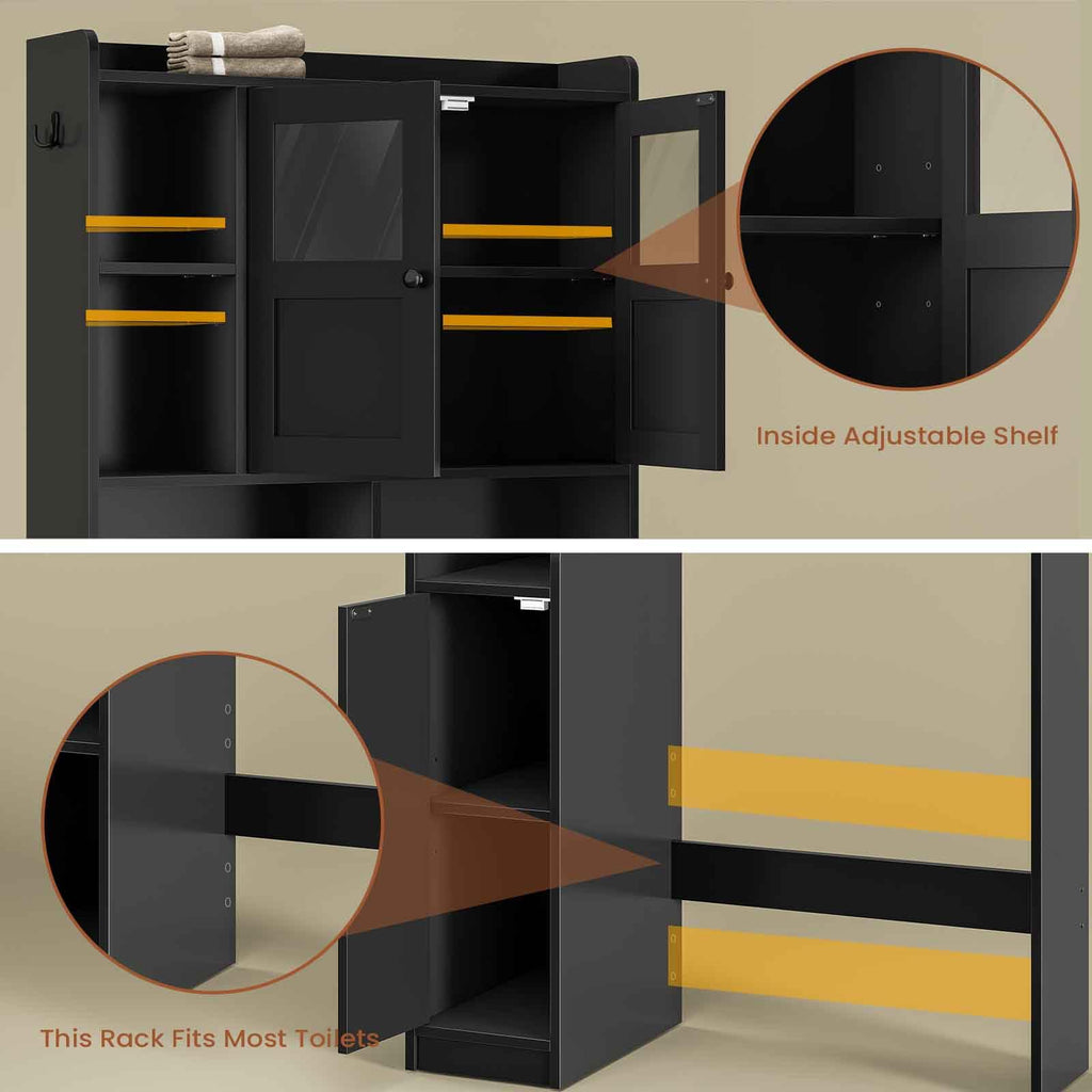 Over The Toilet Storage Cabinet with Glass Doors & Toilet Paper Holder Stand Z413