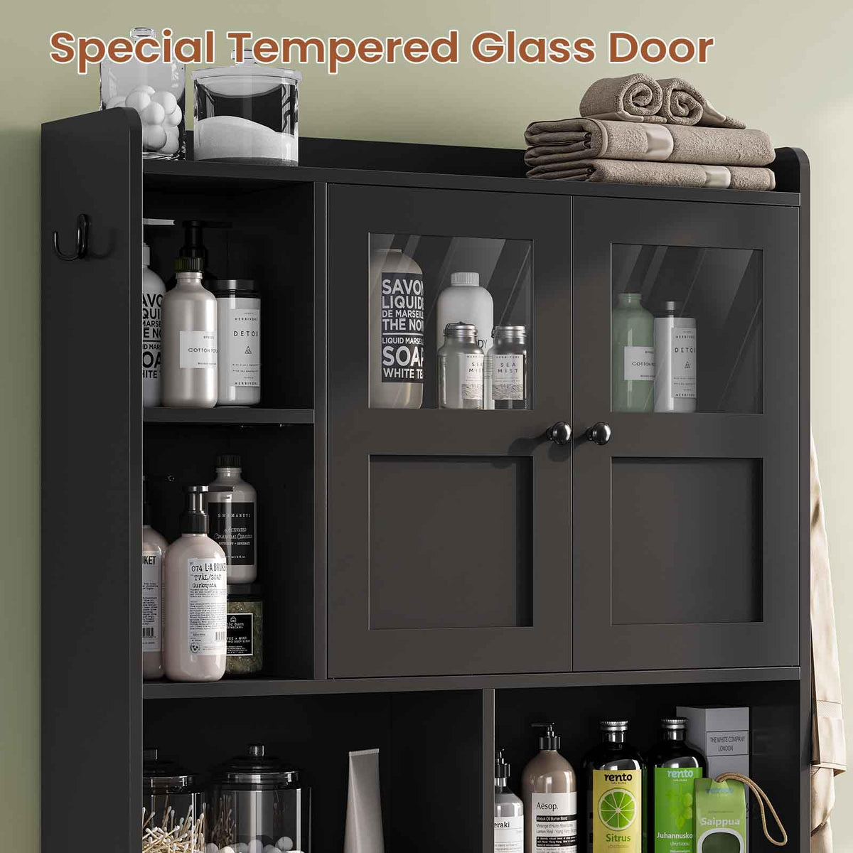 Over The Toilet Storage Cabinet with Glass Doors & Toilet Paper Holder Stand Z413