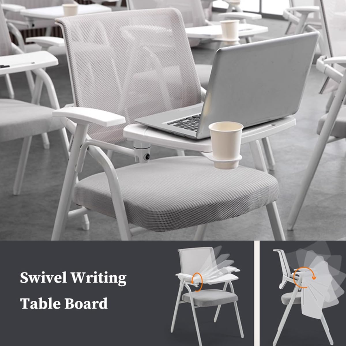 Orange Mesh Folding Office Chair with Writing Board V3466