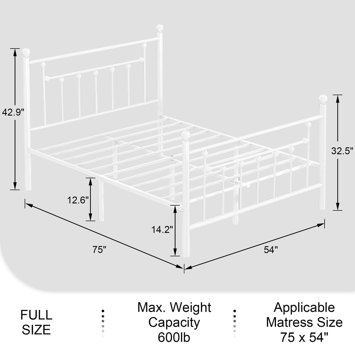 Full Size Metal Platform Bed Frame with Headboard and Footboard P4420