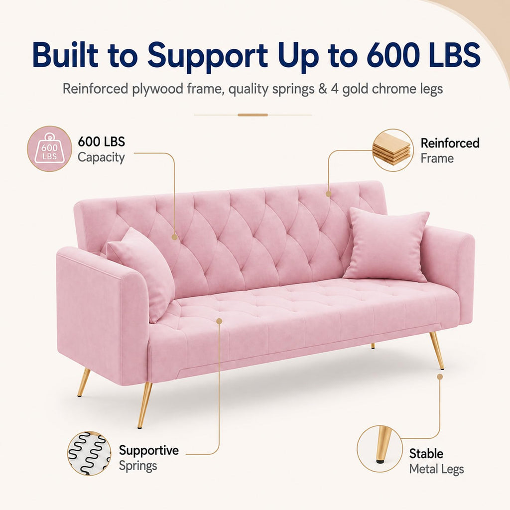Pink Velvet Futon Sofa Bed Z284