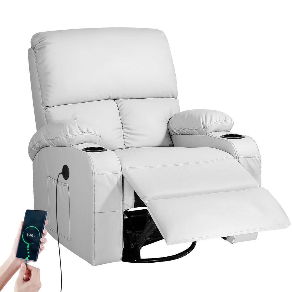 Light Grey Faux Leather Rocking Recliner Chair with Massage and Heat A8700