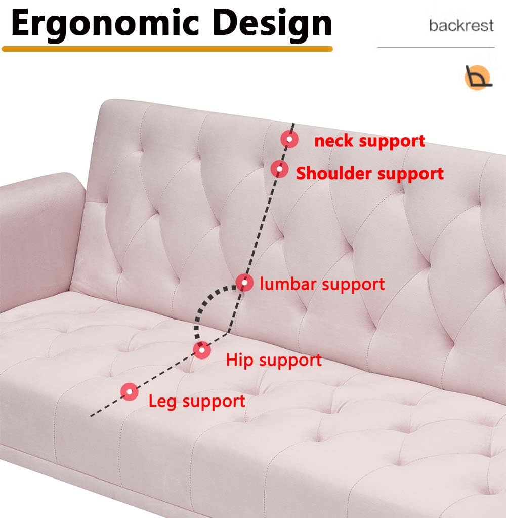 Pink Velvet Futon Sofa Bed Z284