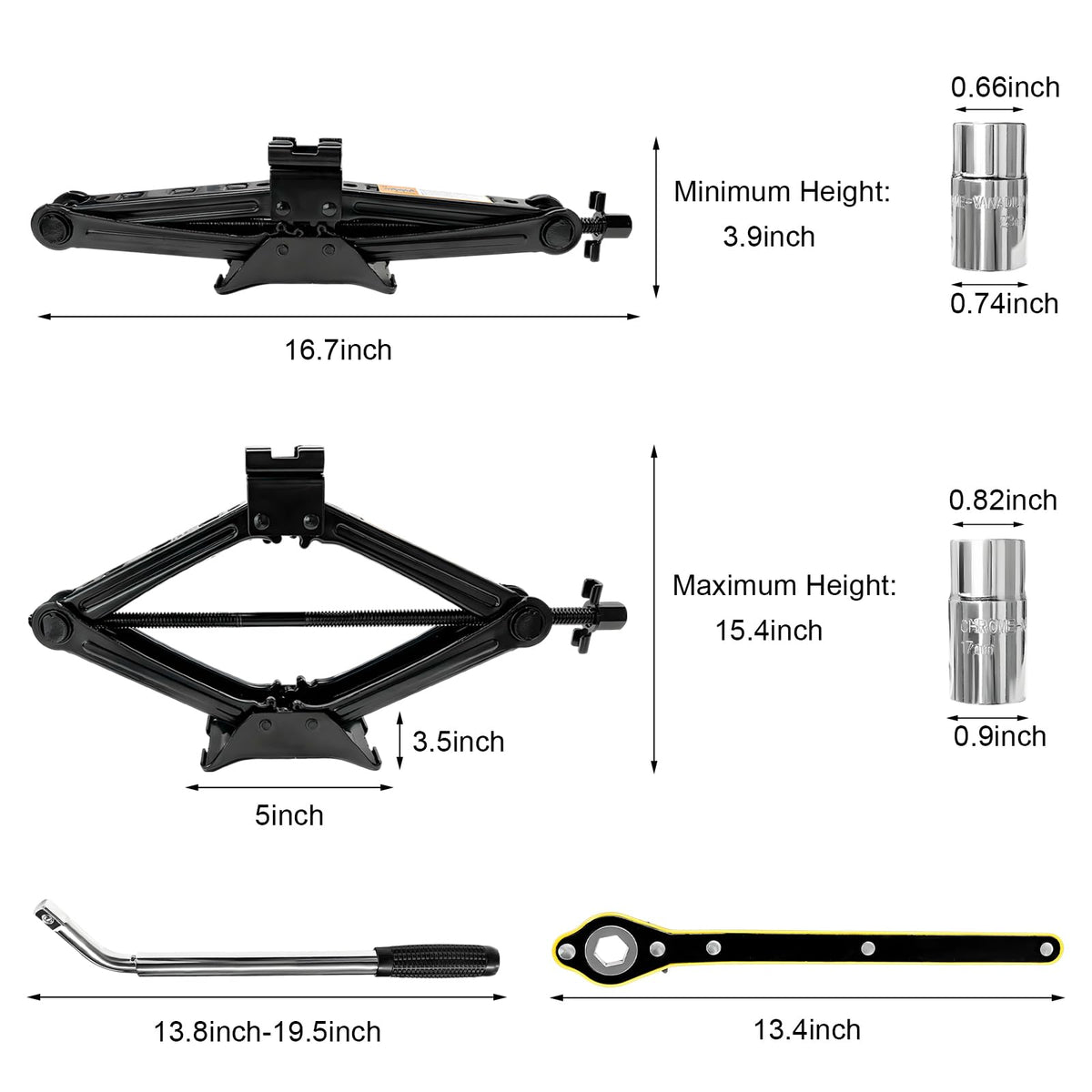 2 Ton Portable Scissor Jack with Lug Wrench V473
