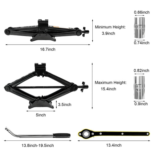 2 Ton Portable Scissor Jack with Lug Wrench V473