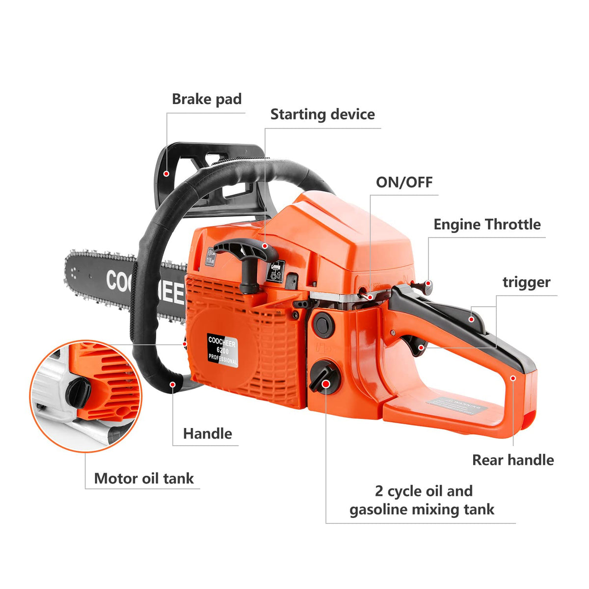 62CC 20 Inch 2-Cycle Gas Chainsaw with Carrying Bag L8213