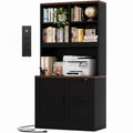 Black Vertical File Cabinet Bookcase with Printer Stand K4115