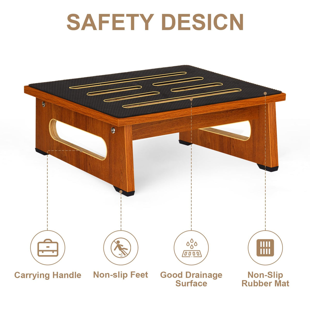Brown Bed Step Stool with Handles K216706