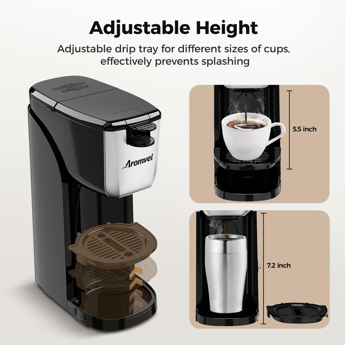 2-in-1 Single Serve Coffee Maker, K Cup & Ground, 6-14 oz, Silver R2159