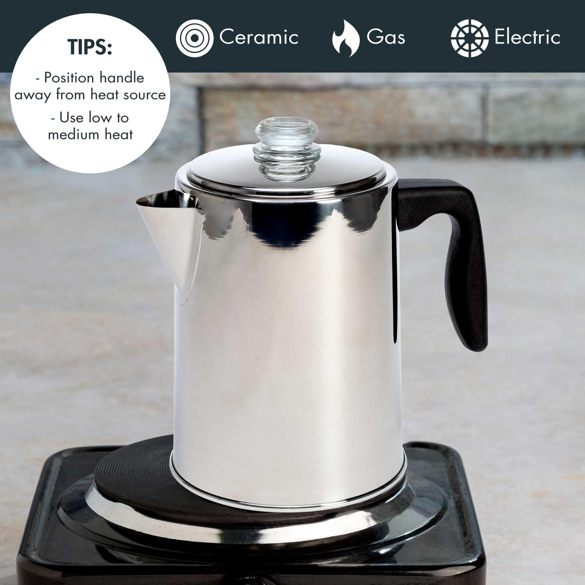 Stainless Steel 8 Cup Stovetop Coffee Percolator E52065