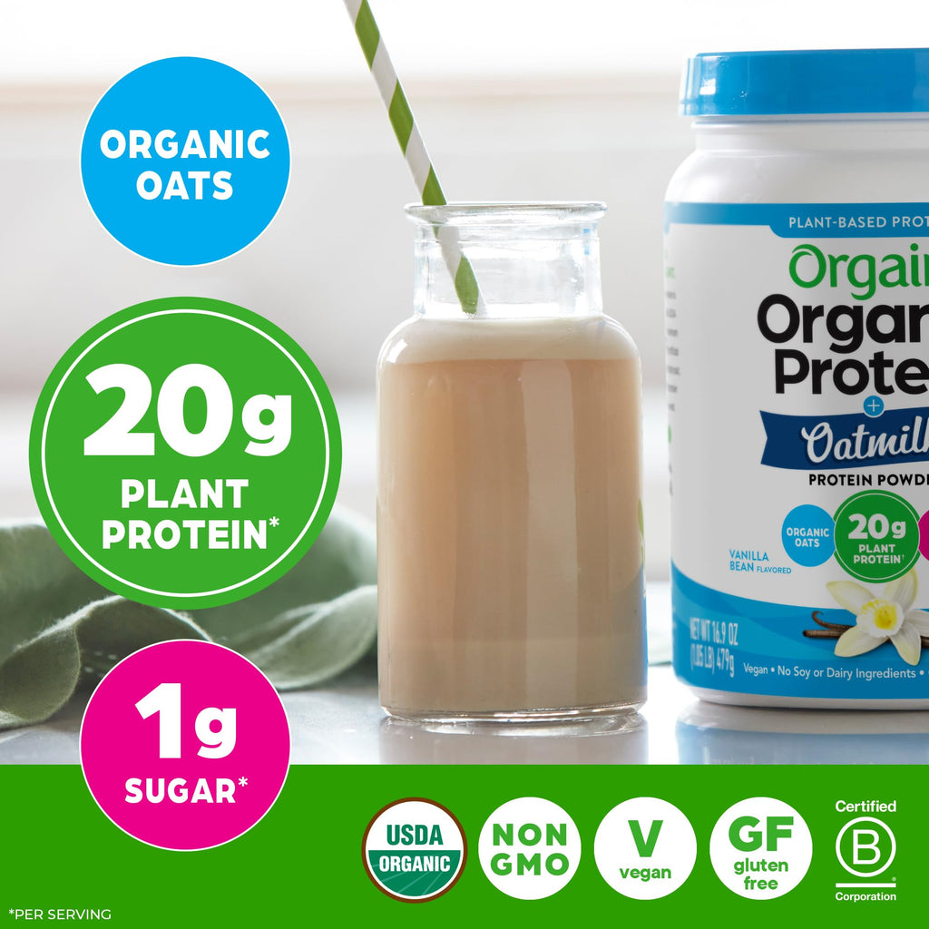 Organic Vegan Protein Powder + Oat Milk, Vanilla Bean, 20g Plant Based Protein, 1.05lb Z96412