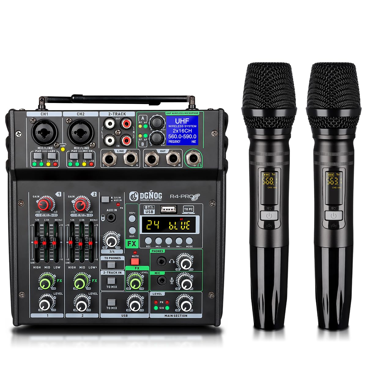 4 Channel Karaoke Mixer with 2 Wireless Microphones C3374