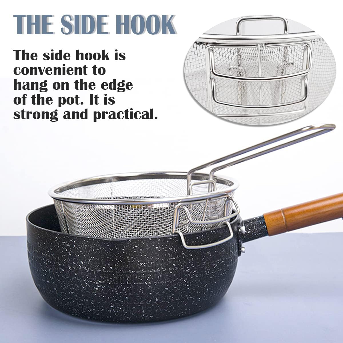 Stainless Steel 8inch Round Wire Fry Basket with Folding Handle T375