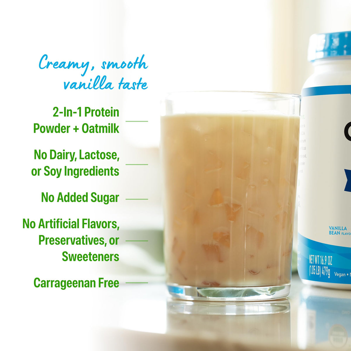 Organic Vegan Protein Powder + Oat Milk, Vanilla Bean, 20g Plant Based Protein, 1.05lb Z96412