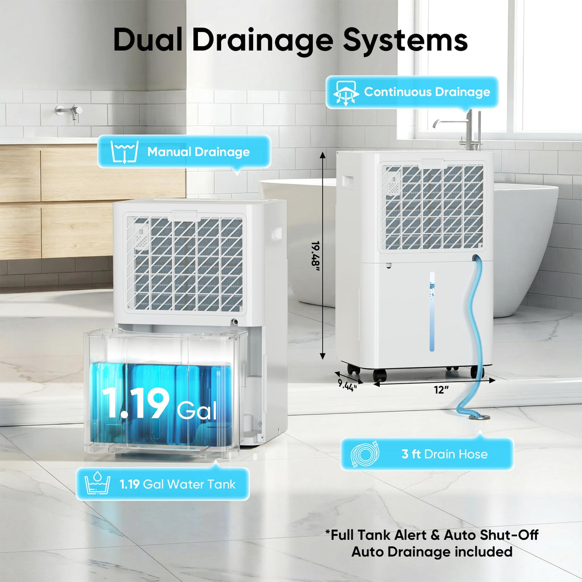 52-Pint 4,500 Sq Ft Dehumidifier with Drain Hose N96914