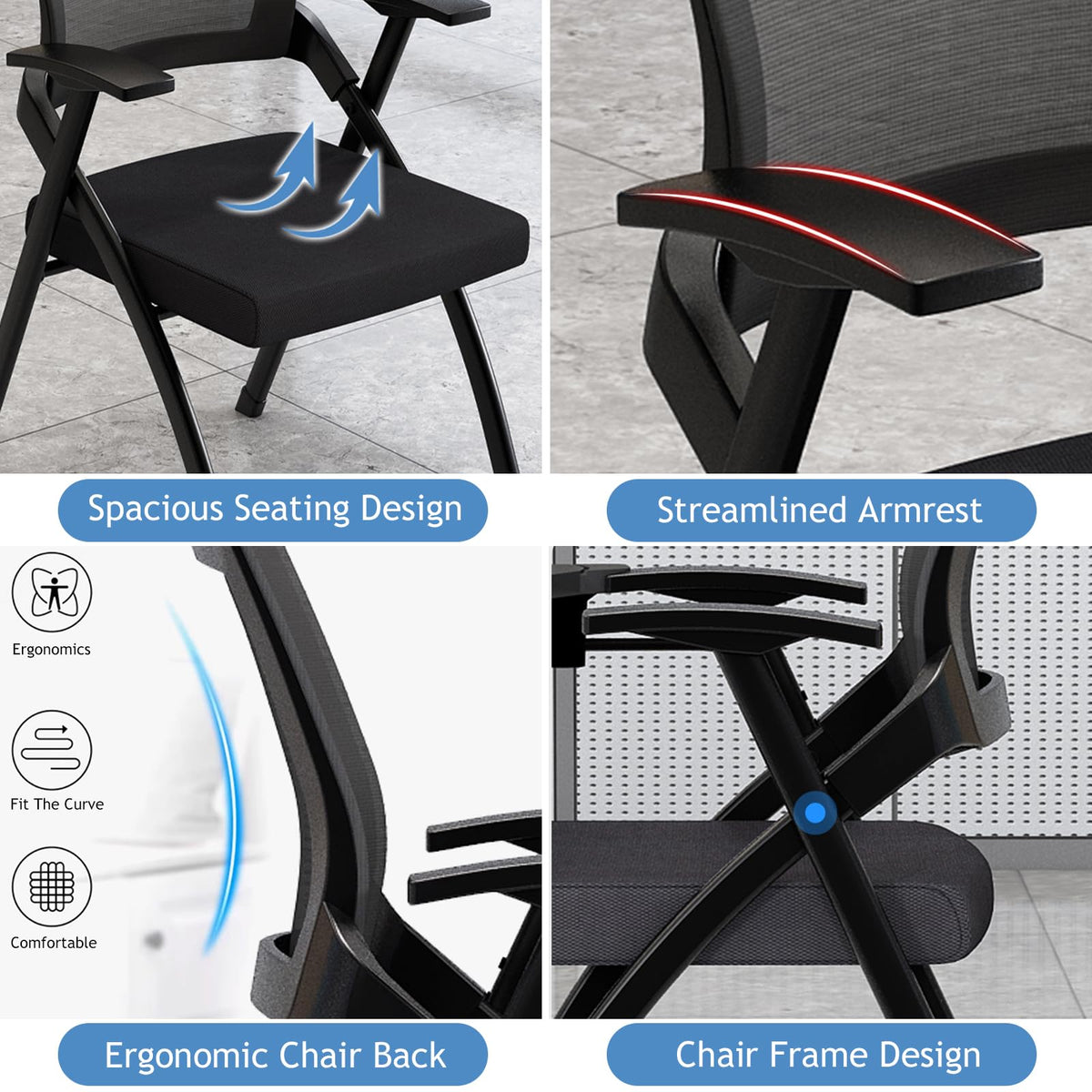 Foldable Mesh Office Chair with Back Armrest, 4pcs, Orange T201
