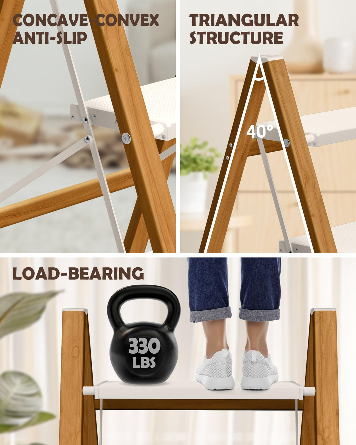 3 Step Stool with Anti-Slip Wide Pedal B2655