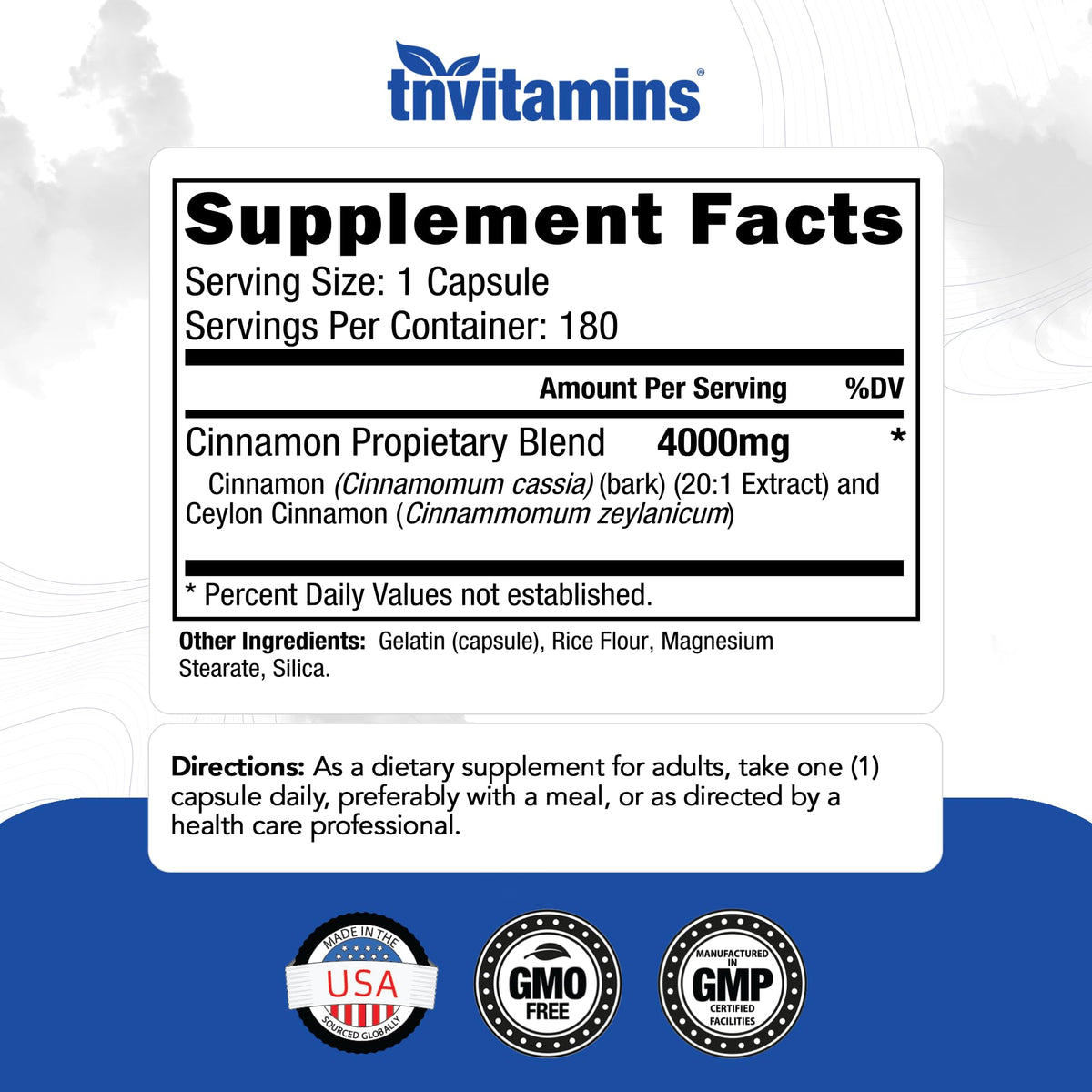 Cinnamon Capsules 4,000 mg Equivalent 180 Capsules Y95442