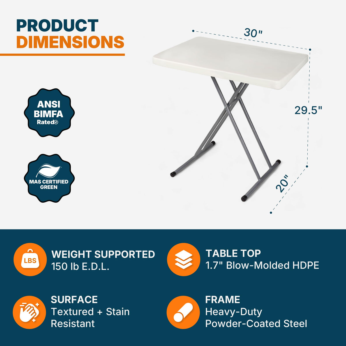 Folding Table 30 x 20 in 6 Positions Z57534