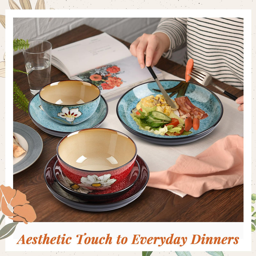 12 Pcs Floral Ceramic Dinnerware Set for 4 S385103