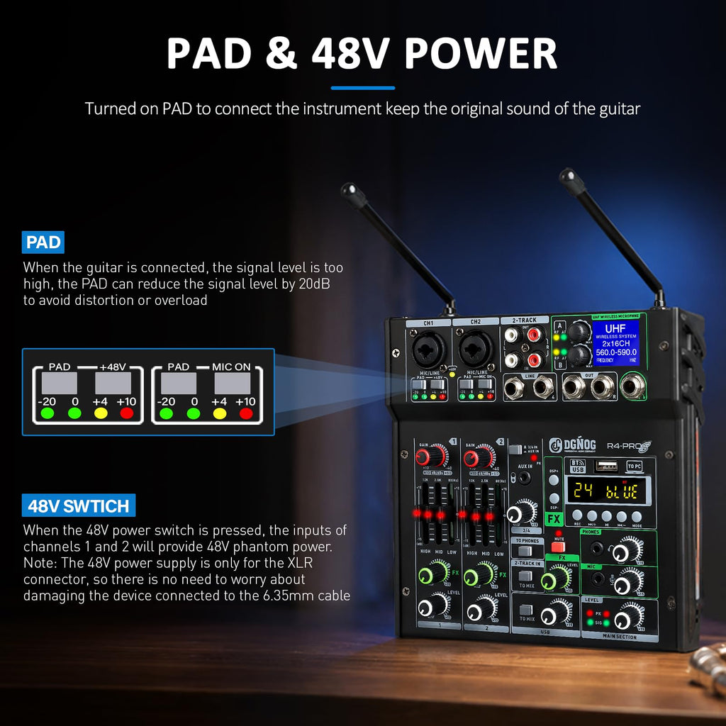 4 Channel Karaoke Mixer with 2 Wireless Microphones C3374