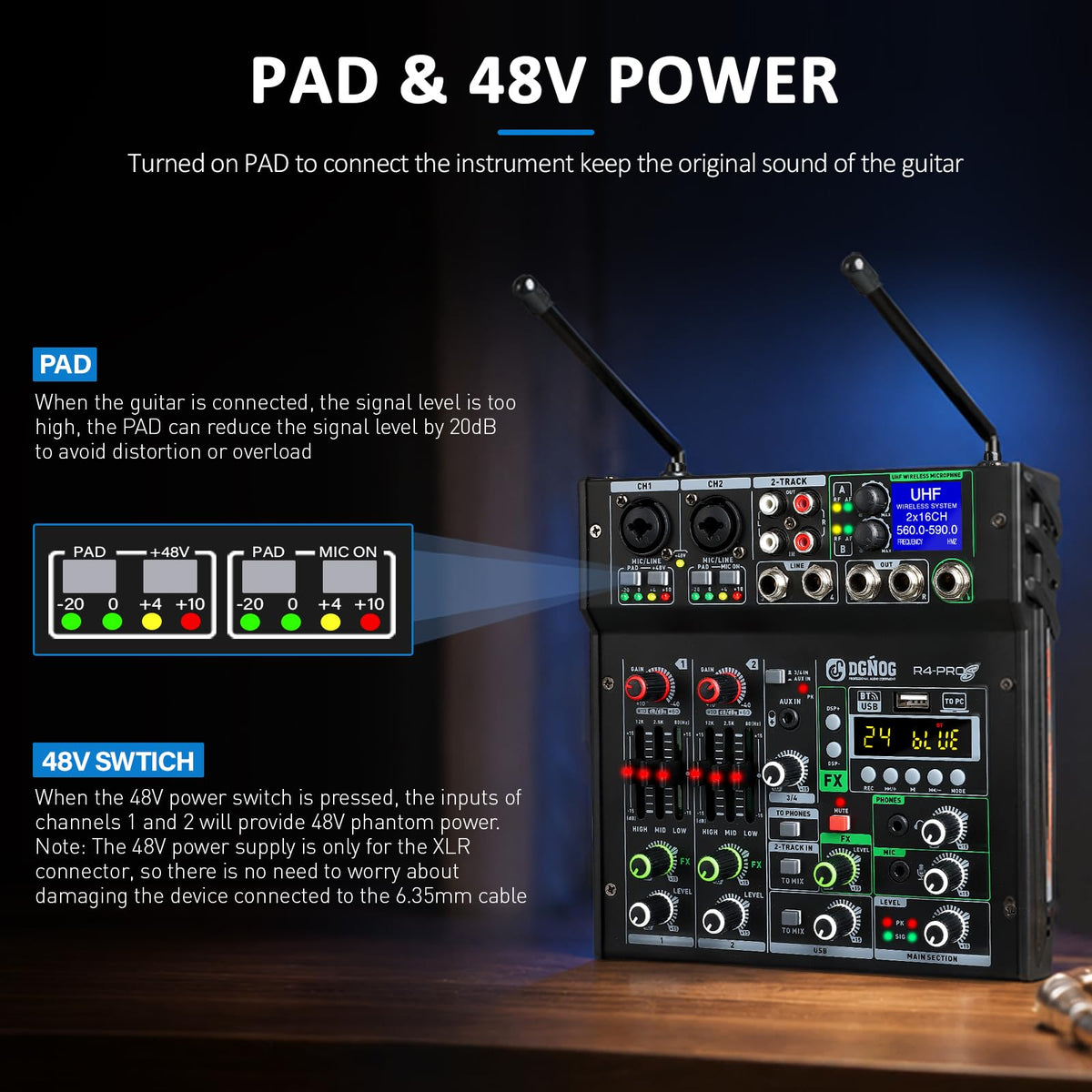 4 Channel Karaoke Mixer with 2 Wireless Microphones C3374