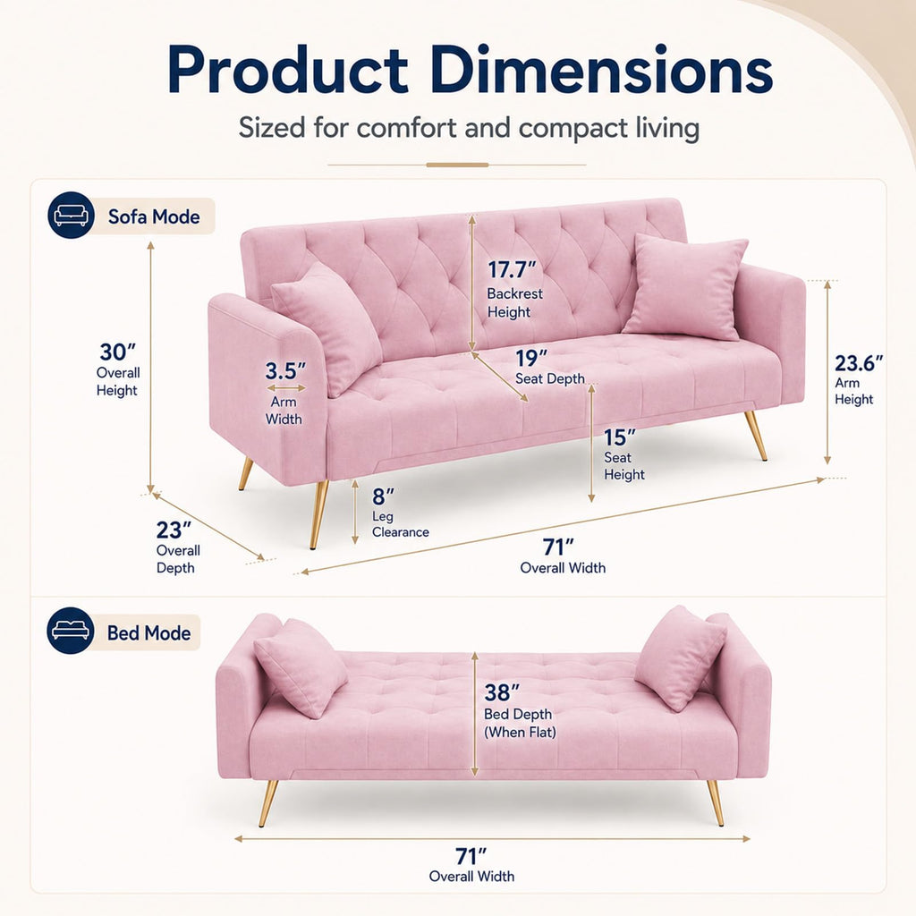 Pink Velvet Futon Sofa Bed Z284