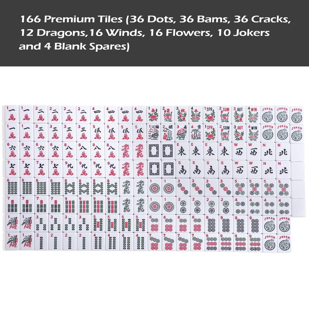 American Mahjong Game Set, 166 White Tiles, 4 Color Rack/Pushers, Blue Carrying Bag T3196