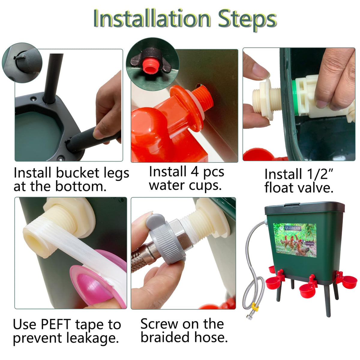 4 Gallon Automatic Float Controlled Poultry Waterer with Hose and Cups G816