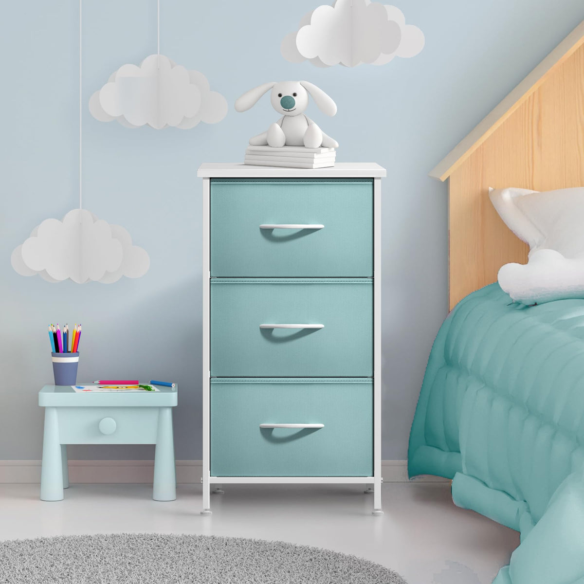 Aqua 3 Drawer Nightstand B4175