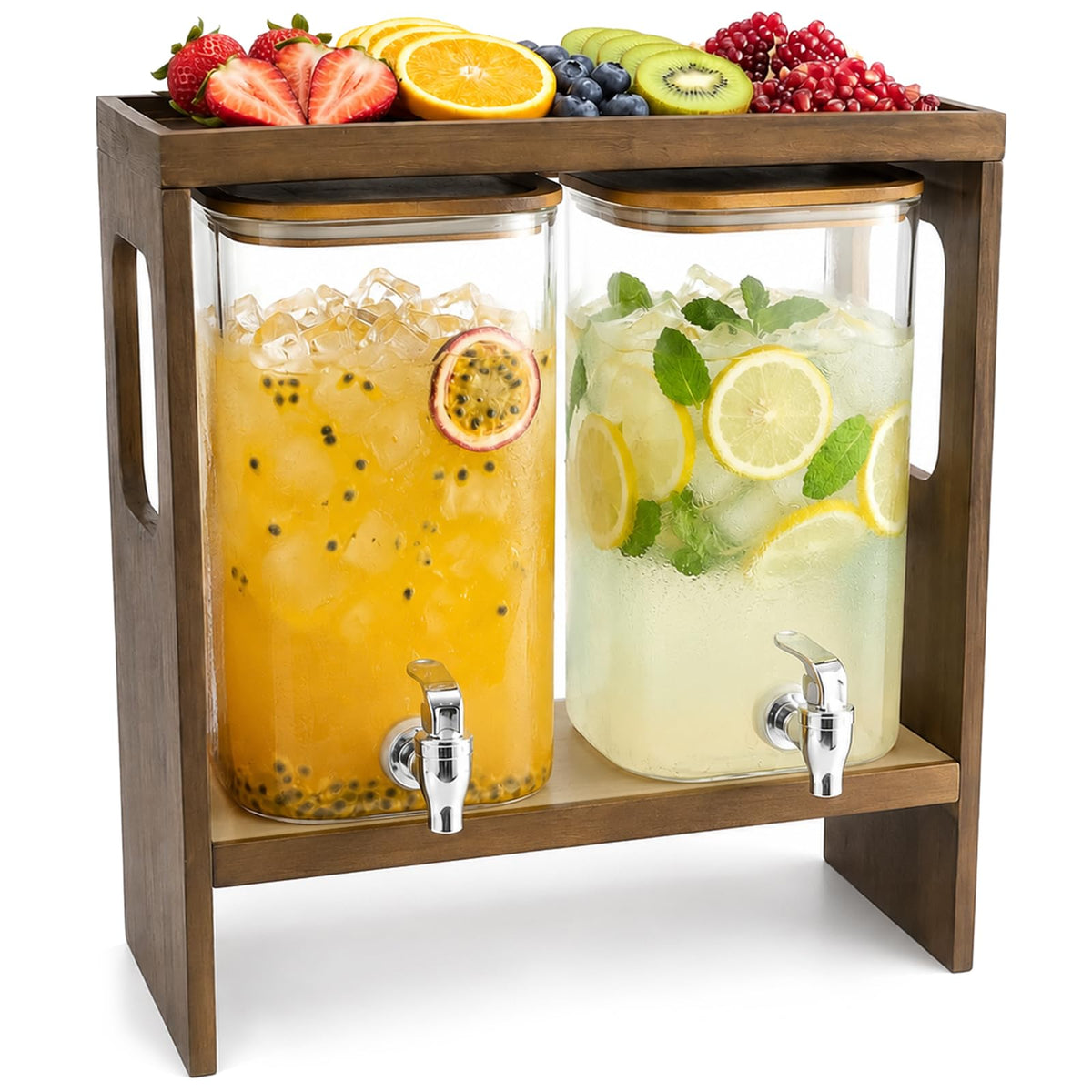 2 PCS 1.2 Gallon Glass Drink Dispenser with Stand and Serving Tray D5847