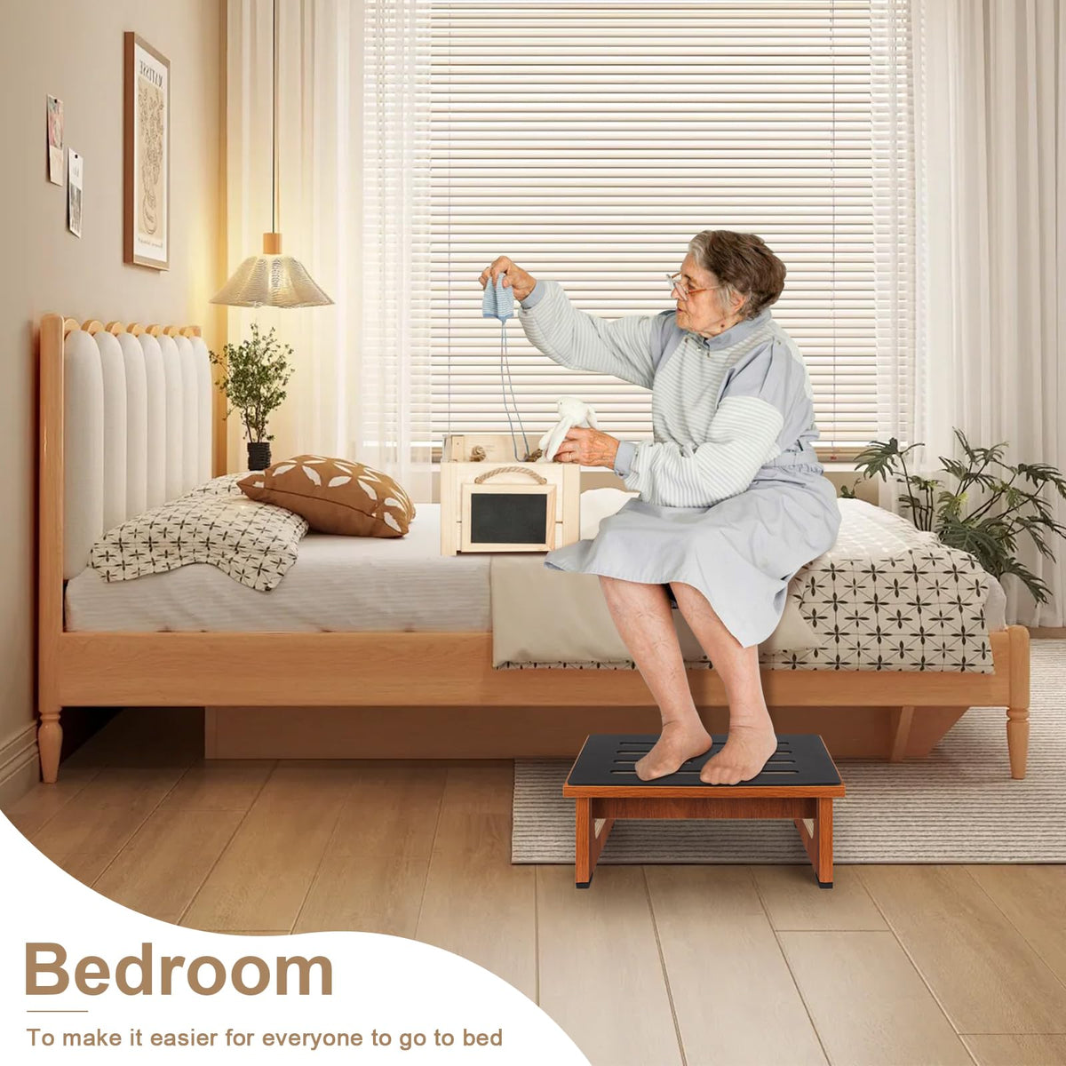 Brown Bed Step Stool with Handles K216706