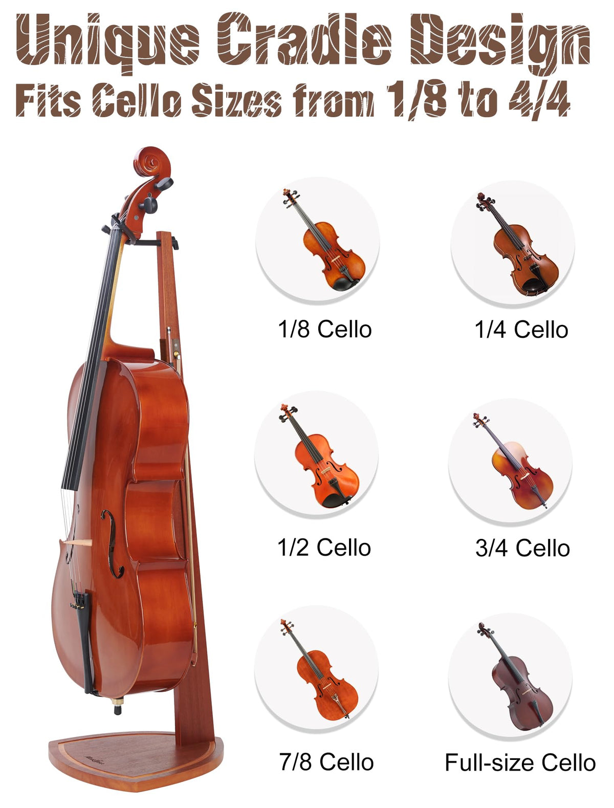 Mahogany Wood Cello Stand with Bow Holder W768