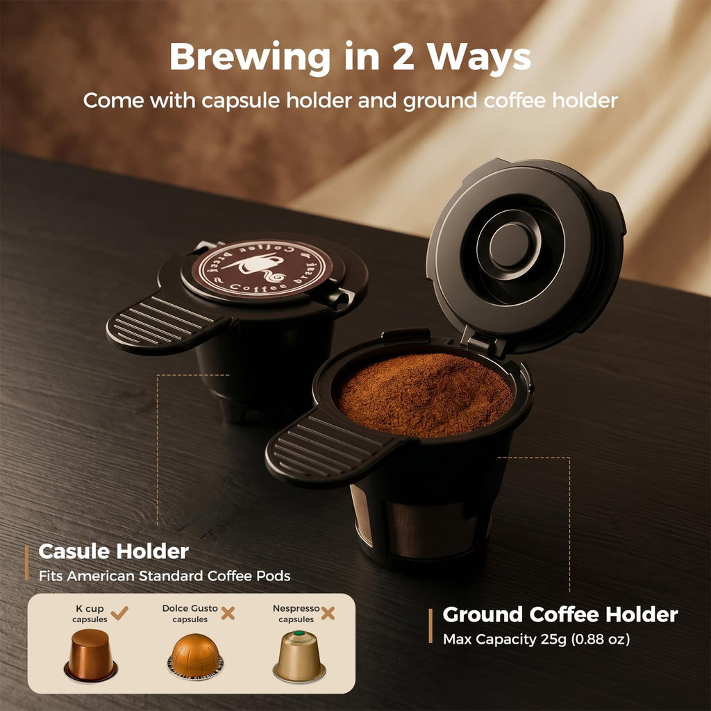 2-in-1 Single Serve Coffee Maker, K Cup & Ground, 6-14 oz, Silver R2159
