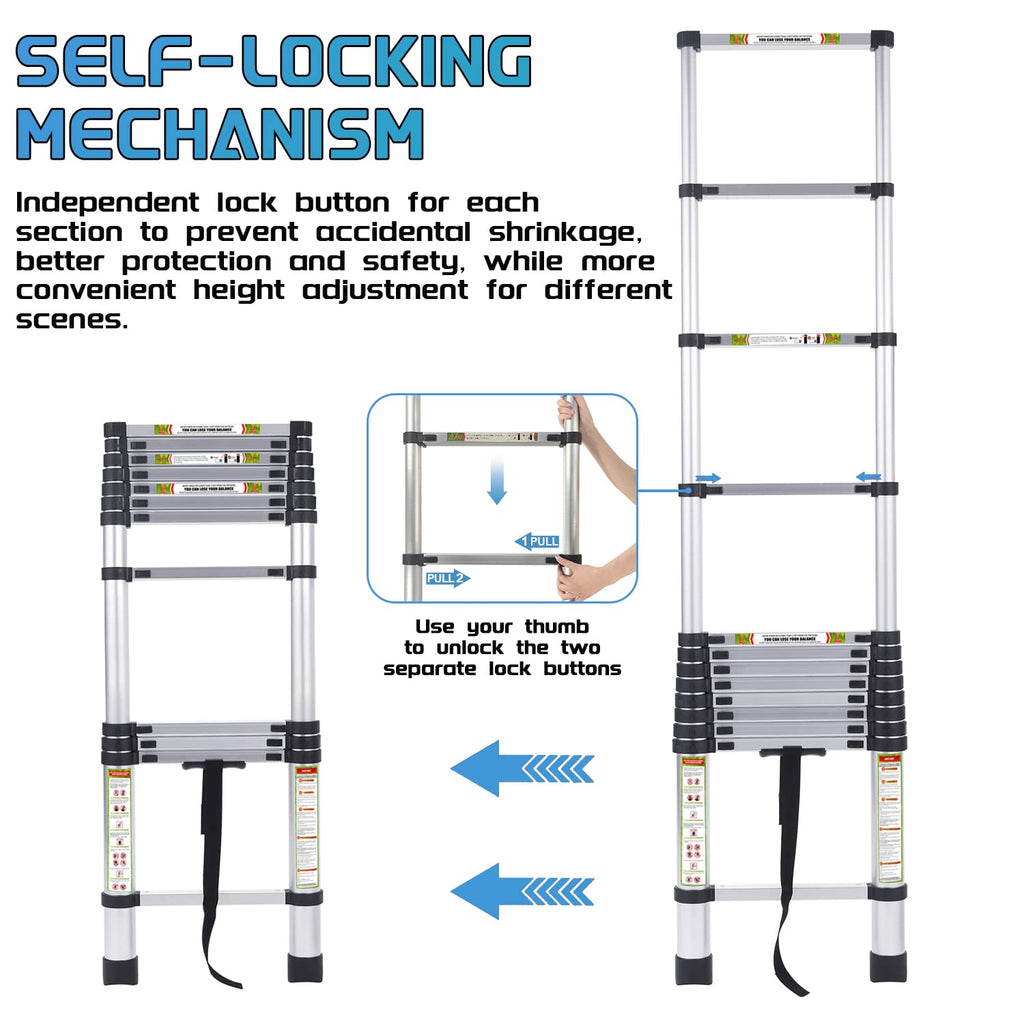 10.5 ft Aluminum Telescopic Ladder with Non-Slip Feet Q1830