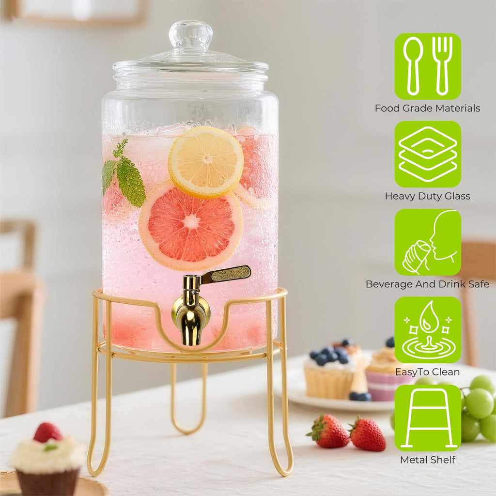 1 Gallon Glass Beverage Dispenser with Glass Airtight Lid and Stainless Steel Spigot W808874