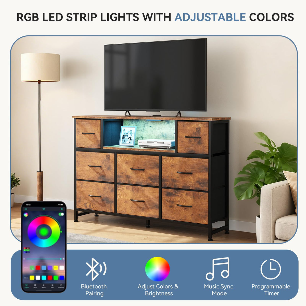 LED TV Stand Dresser with Charging Station K84873