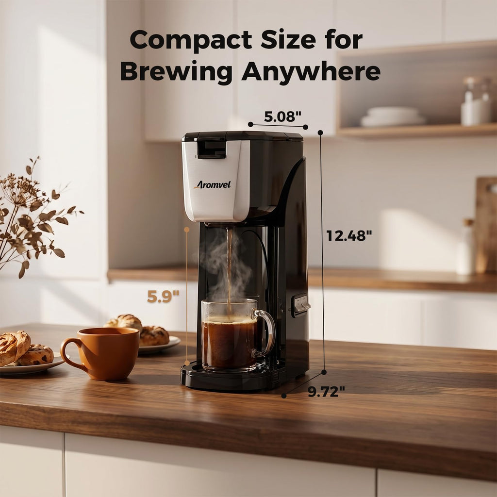 2-in-1 Single Serve Coffee Maker, K Cup & Ground, 6-14 oz, Silver R2159
